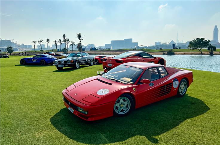 Jimmy Tata's Ferrari Testarossa among other modern classics at the 1000 Miglia. 